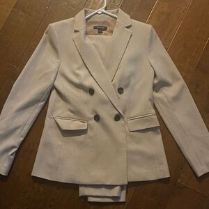 Ann Taylor Suit Jacket and Pants in Warm Tan with Tiny Herringbone